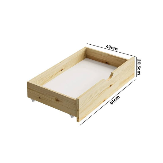 BF-W-B-2DRAW-WD Oikiture 2x Trundle Drawers for Bed Frame Base Storage with Wheels Wooden