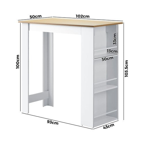 BS-TAB-CARR-WHWD Oikiture Bar Table Dining Storage Shelf Kitchen Pub Home Office Desk Wine Rack