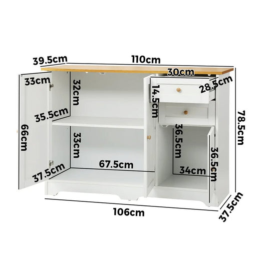 SB-NED-A29-WHWD-AB Oikiture Chest of Drawers with 2 Drawers and 2 Cabinet Buffet Sideboard Hallway Storage