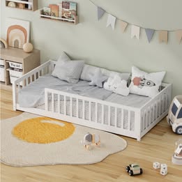 BF-W-B-CLEV-S-WH Oikiture Single Bed Frame with Detachable Rails