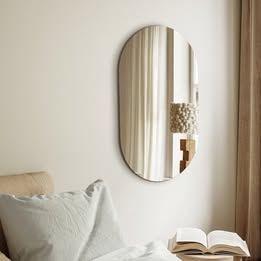 WM-OVAL-8450-NFR Oikiture Wall Mirrors Oval Makeup Mirror Bathroom Frameless 84x50cm