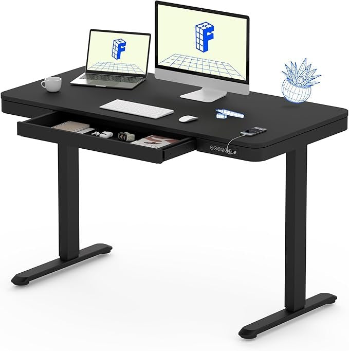 EW8B-AU FLEXISPOT EW8 Comhar Electric Standing Desk with Drawers Charging USB A to C Port, Height Adjustable 120 CM Whole-Piece Quick Install Home Office Computer Laptop Table with Storage (Black Top + Frame)