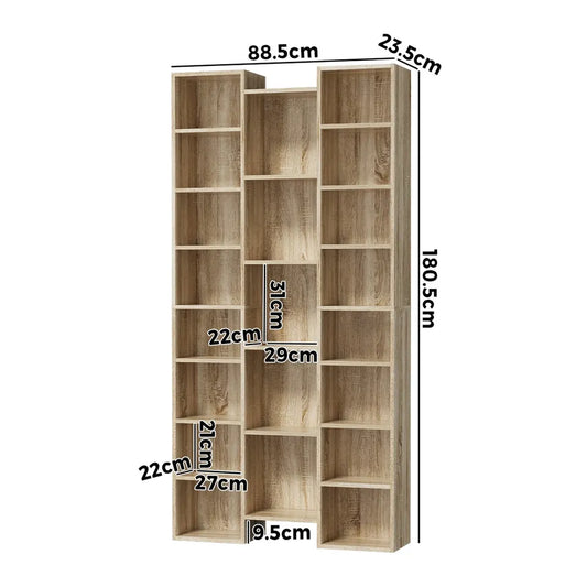 DS-DISCO-WD-AB Oikiture Bookshelf Display Shelf CD DVD Storage Media Rack Bookcase Natural
