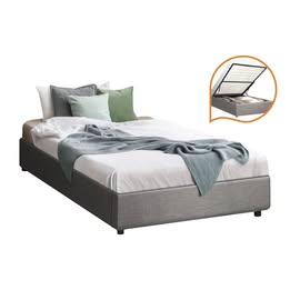 BF-B-TOTI-S-GY-AB Oikiture Bed Frame Single Size Gas Lift Base With Storage