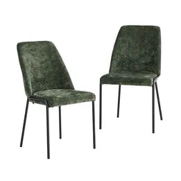 DCH-HIG-GN-2PC Oikiture Set of 2 Dining Chairs Chenille Fabric Kitchen Chair Padded Seat Green