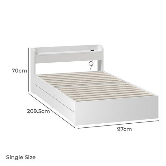 BF-MEXI-NEW-S-WH SINGLE White Cassandra Bed with USB Port and Drawers