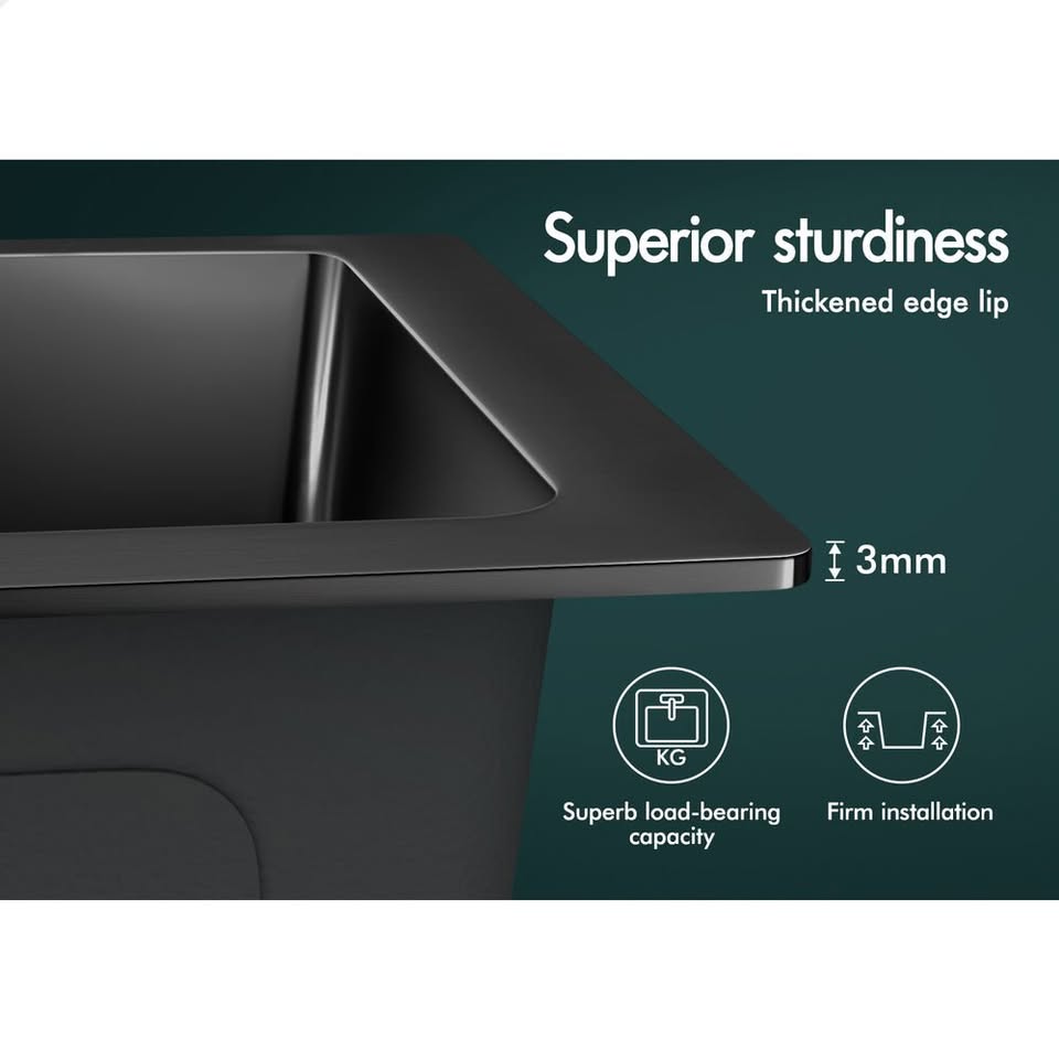 A-SINK-4444-BK ALFORDSON Kitchen Sink Stainless Steel Drop in Flush Under Mount 440X440MM Black