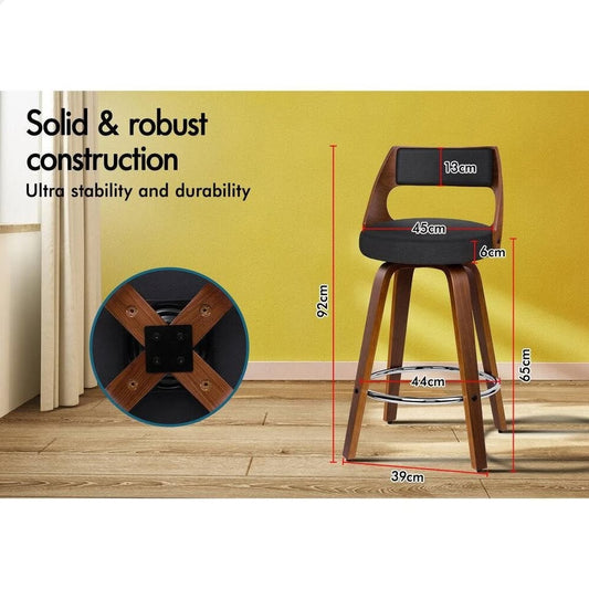 A-BAR-BENT-50-FA-BKX2 ALFORDSON 2x Bar Stools Swivel Wooden Chairs Fabric Black