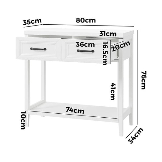 CST-XF-MAX-2D-WH Oikiture Console Table 2 Drawers Hallway Entryway Storage Display Shelf White