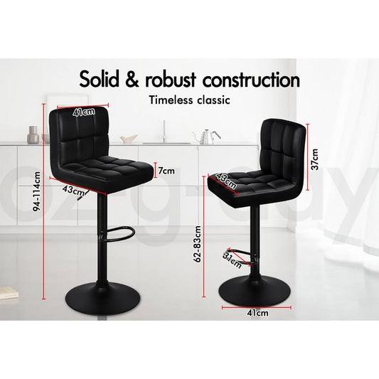 A-BAR-01H-ALLBKX2 ALFORDSON 2x Bar Stools Ralph Kitchen Swivel Chair Leather Gas Lift BLACK
