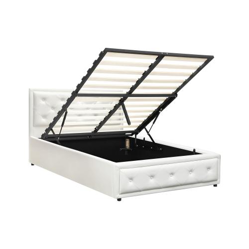 BF-B-ENZO-KS-WH-ABC Oikiture King Single Bed Frame with Storage Space Gas Lift White