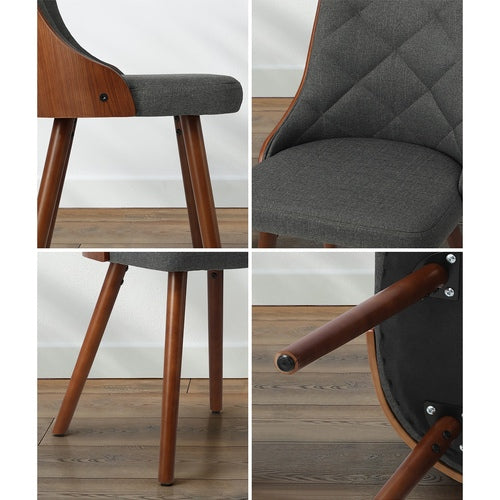DCH-AIC-BEN-GY-2PC Oikiture Dining Chairs Wooden Faux Leather Seatx2 Grey