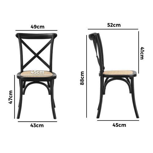DCH-FJ-KRO-BK-2PC Oikiture Set of 2 Dining Chair with Crossback Timber Wooden Kitchen Chair Home Furniture Black
