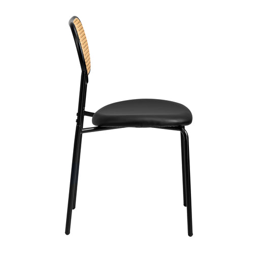DCH-RATPU-BK-2PC Oikiture 2PCS Dining Chair Accent Chairs Rattan Furniture PU Leather Black