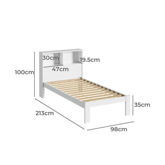 BF-W-A13-SHELF-WH-AB Isabelle Pine Wood Single Bed with Shelves