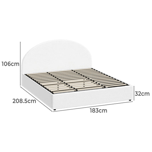 BF-B-JENA-KS-WH-ABC KING SINGLE White Seraphine Boucle Gas Lift Bed