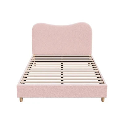 BF-B-KLAO-Q-SP-PK-AB Oikiture Bed Frame Queen Size Pink Boucle Cloud Shape