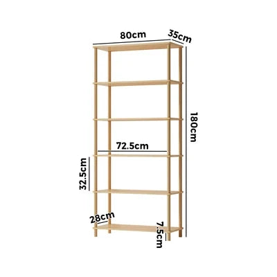 DS-BOHO-5TIER-WD Oikiture Bookshelf 5 Tier Display Shelf Storage Shelves Stand Rack Natural