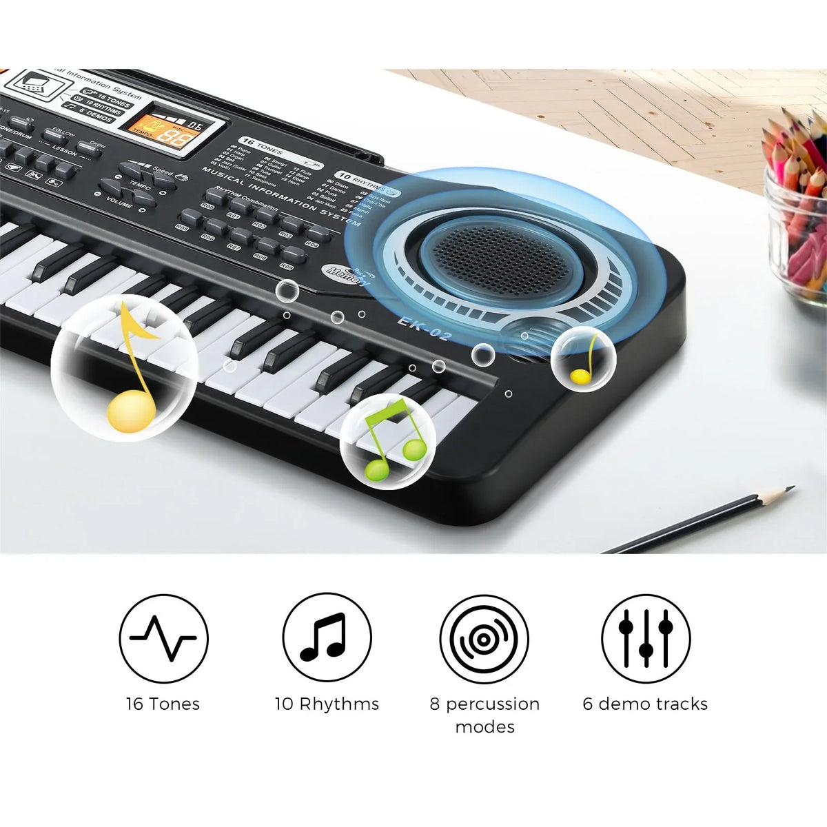 EK-02-BK Mazam 61 Keys Piano Keyboard Electronic Musical Kids Toy Gift With Microphone