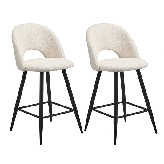 Oikiture 2x Bar Stools Kitchen Counter Stool Dining Chairs Boucle White HORN