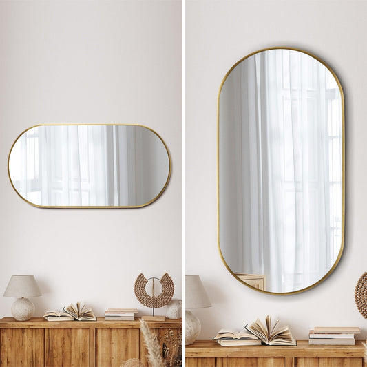 Oikiture Wall Mirrors Oval Makeup Mirror Bedroom Home Decor Gold 84x50cm