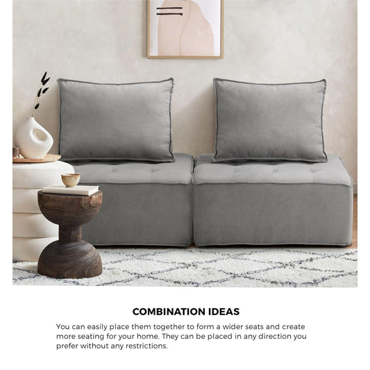 Oikiture 1PC Modular Sofa Lounge Chair Armless Adjustable Back Linen Grey