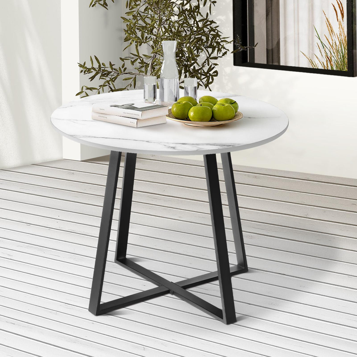 Livsip 90cm Outdoor Dining Sintered Stone Table Patio Furniture Bistro Set Black