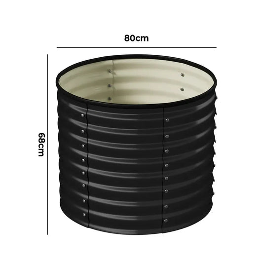 GB-O68-8080-GY Livsip Garden Bed 80x68cm Galvanised Steel Raised Container Planter Box Round