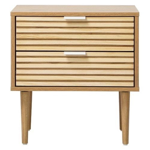 BT-A33-ZMAX-WD Oikiture 2-Drawer Bedside Table Scandinavian natural wood finish