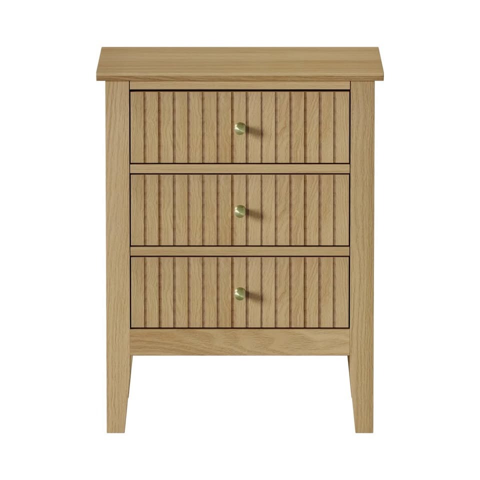 BT-PRIN-3D-WD Oikiture Bedside Table 3 Drawers Side End Storage Furniture Nightstand Natural