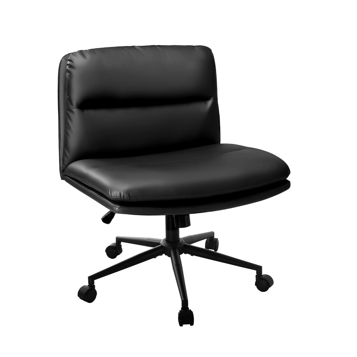 OCH-ROLCROSS-LEA-BK Oikiture Mid Back Armless Office Desk Chair Wide Seat Leather Black with Wheels