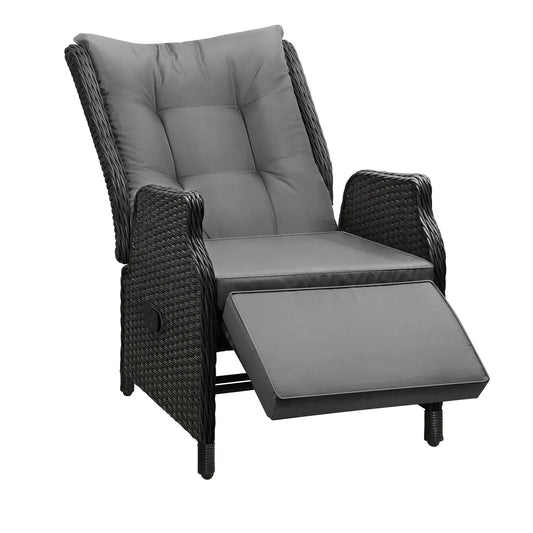 ODR-RW-FTR-BK Livsip Outdoor Recliner with Adjustable Footrest Black