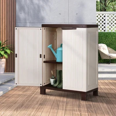 OSC-HALF-CLS-BE Livsip Outdoor Storage Cabinet Box Garden Garage Cupboard Adjustable Lockable
