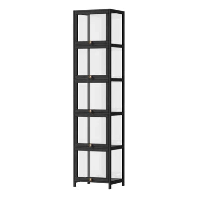 SB-DISPLAY-540-BK Oikiture Display Cabinet Slim Storage 5-Tier Shelves Clear Bookcase Rack Black