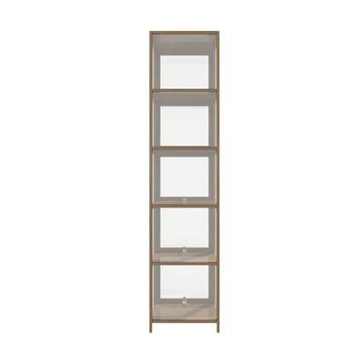 SB-DISPLAY-540-WD Oikiture Display Cabinet Slim Storage 5-Tier Shelves Clear Bookcase Rack Oak