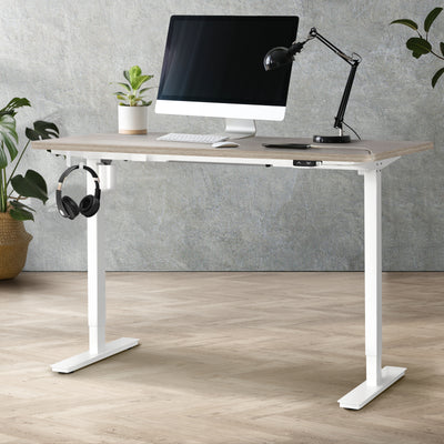 SD-LEG-S1-WH+DB-14-GYOAK Oikiture Electric Standing Desk Single Motor 120/140/150cm