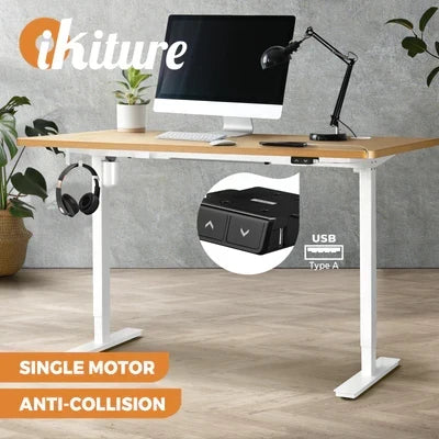 SD-LEG-S1-WH+DB-15-OAK Oikiture Electric Standing Desk Single Motor 120/140/150cm