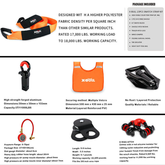 AUEB-XBRK011 X-Bull 11 Piece 4WD Off Road Snatch Strap Winch Recovery Kit