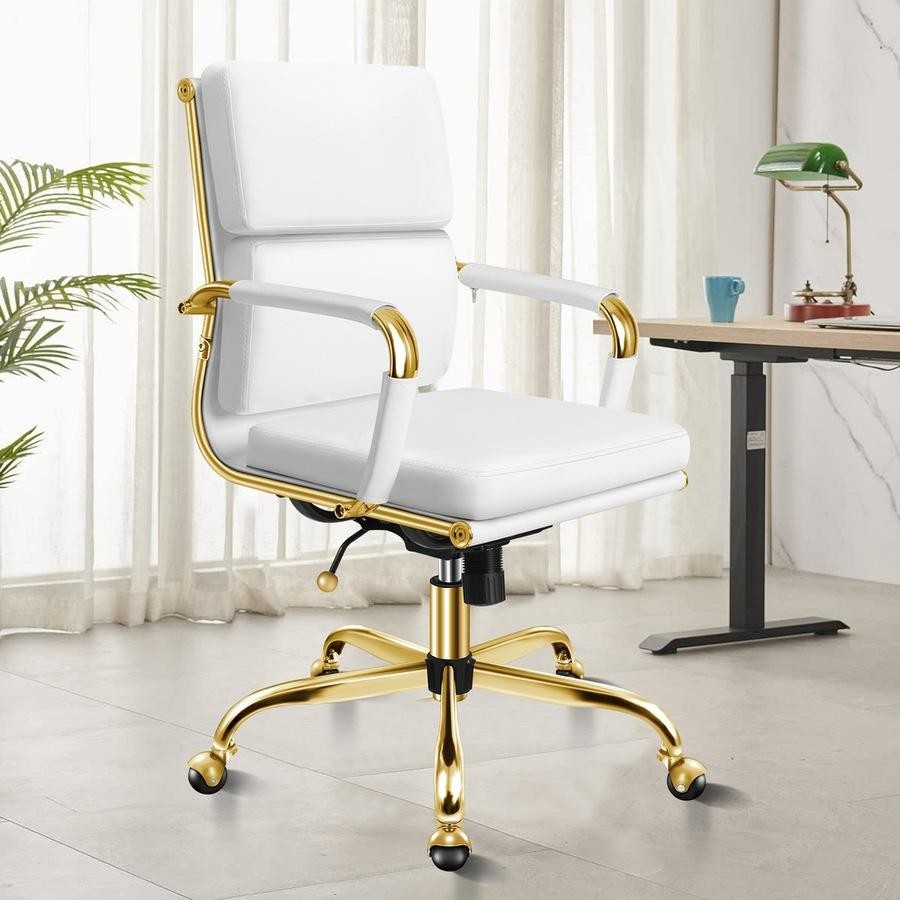 A-OCH-PAD-MB-GF-WH ALFORDSON Office Chair Ergonomic Paddings Executive Computer Work Seat Mid Back Gold and White
