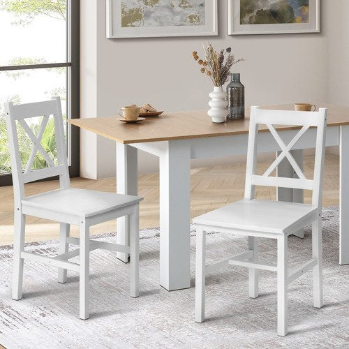 DCH-CROX-2PC-WH Oikiture 2x Dining Chairs Kitchen Furniture Table Chair Natural Pine Wood White