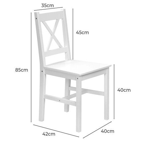 DCH-CROX-2PC-WH Oikiture 2x Dining Chairs Kitchen Furniture Table Chair Natural Pine Wood White