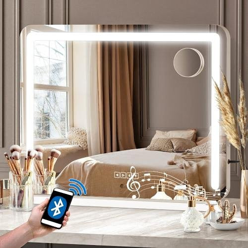 MM-8060LED-4TR-WH Oikiture Bluetooth Hollywood LED Makeup Mirror 80x62cm