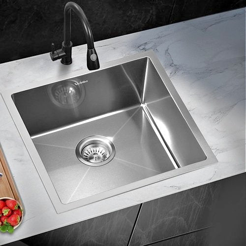 SSK-C-4444-SI Welba Kitchen Sink 44X44CM Stainless Steel Single Bowl Basin With Waste Silver
