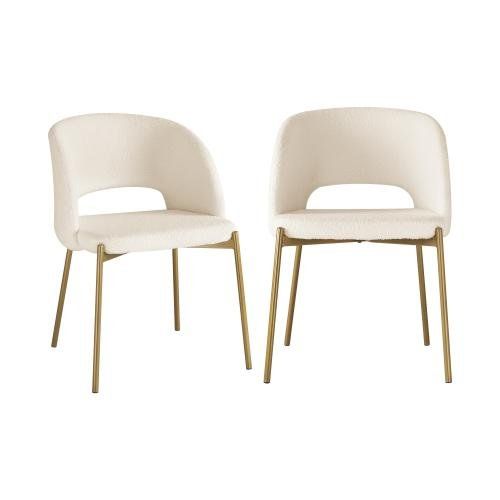 DCH-SURA-WHGD-2PC Oikiture Dining Chair Set of 2 Sherpa Kitchen Chair White and Gold