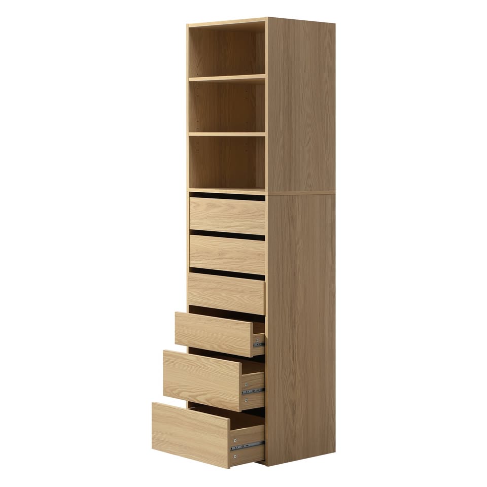 WA-MEXI-H6D-WD-AB Natural Cassandra 6 Drawer 3 Shelf Wardrobe