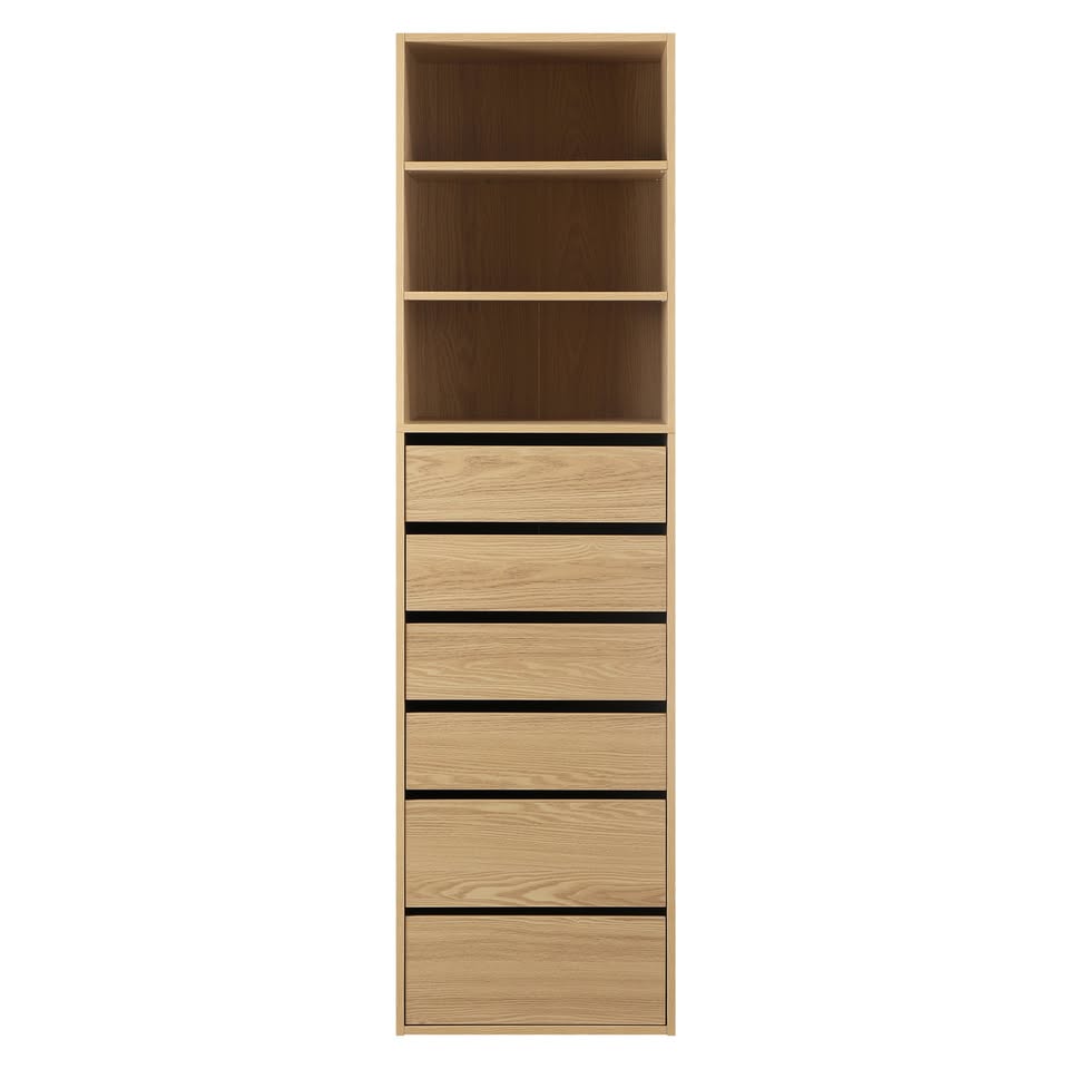 WA-MEXI-H6D-WD-AB Natural Cassandra 6 Drawer 3 Shelf Wardrobe