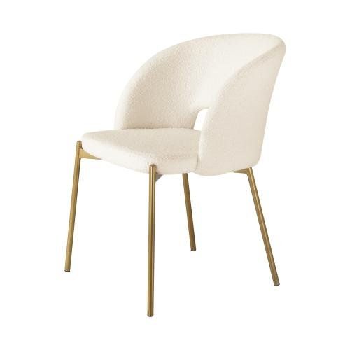 DCH-SURA-WHGD-2PC Oikiture Dining Chair Set of 2 Sherpa Kitchen Chair White and Gold