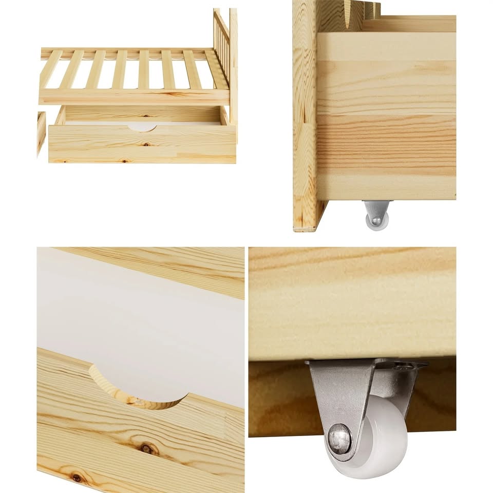 BF-W-B-2DRAW-WD Oikiture 2x Trundle Drawers for Bed Frame Base Storage with Wheels Wooden