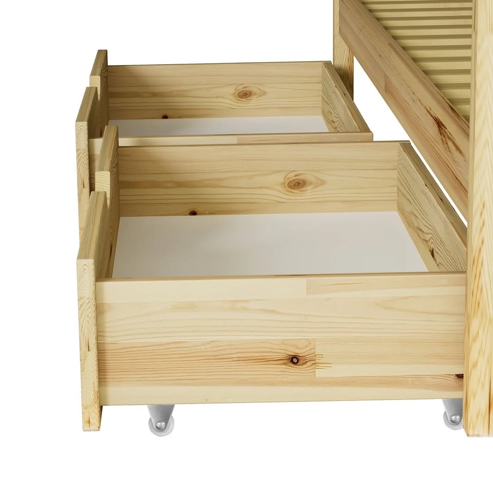 BF-W-B-2DRAW-WD Oikiture 2x Trundle Drawers for Bed Frame Base Storage with Wheels Wooden