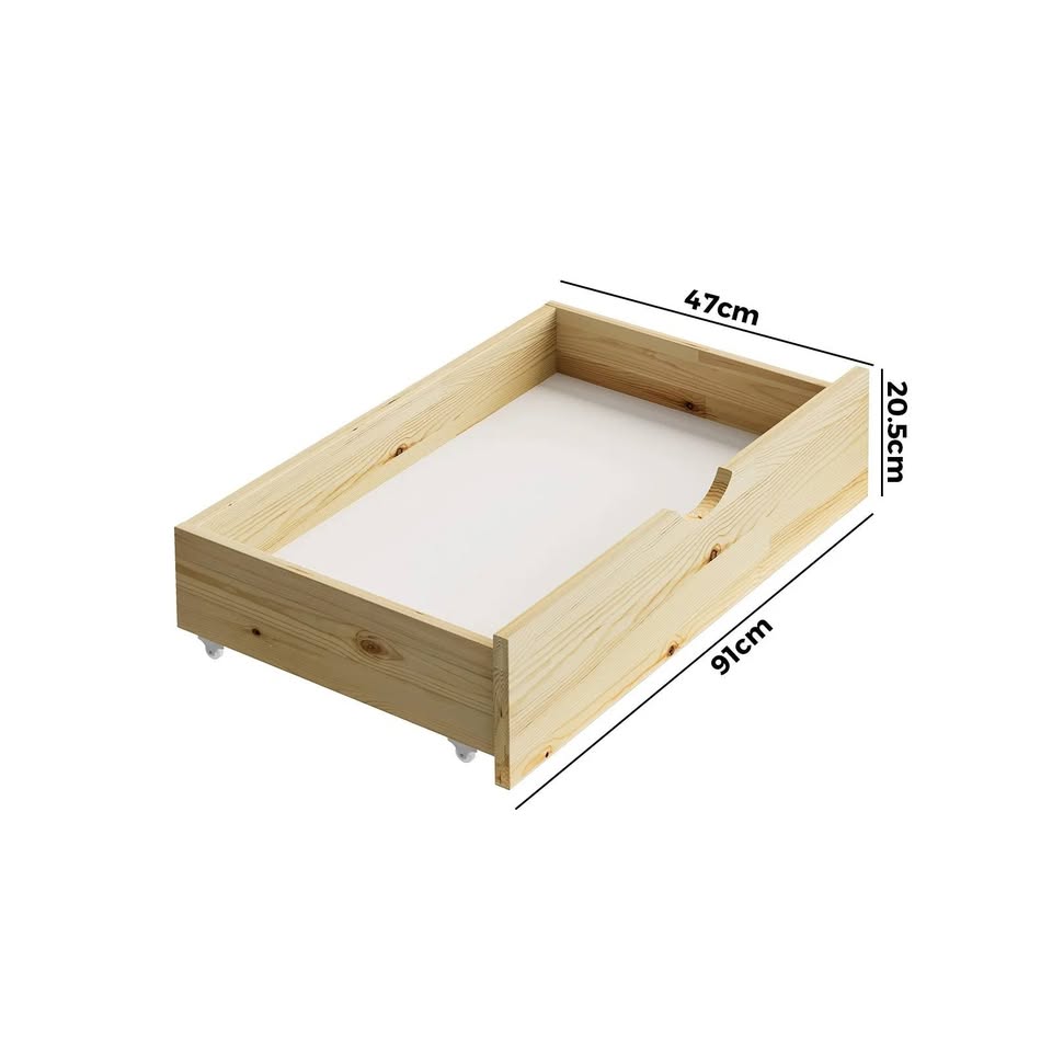 BF-W-B-2DRAW-WD Oikiture 2x Trundle Drawers for Bed Frame Base Storage with Wheels Wooden